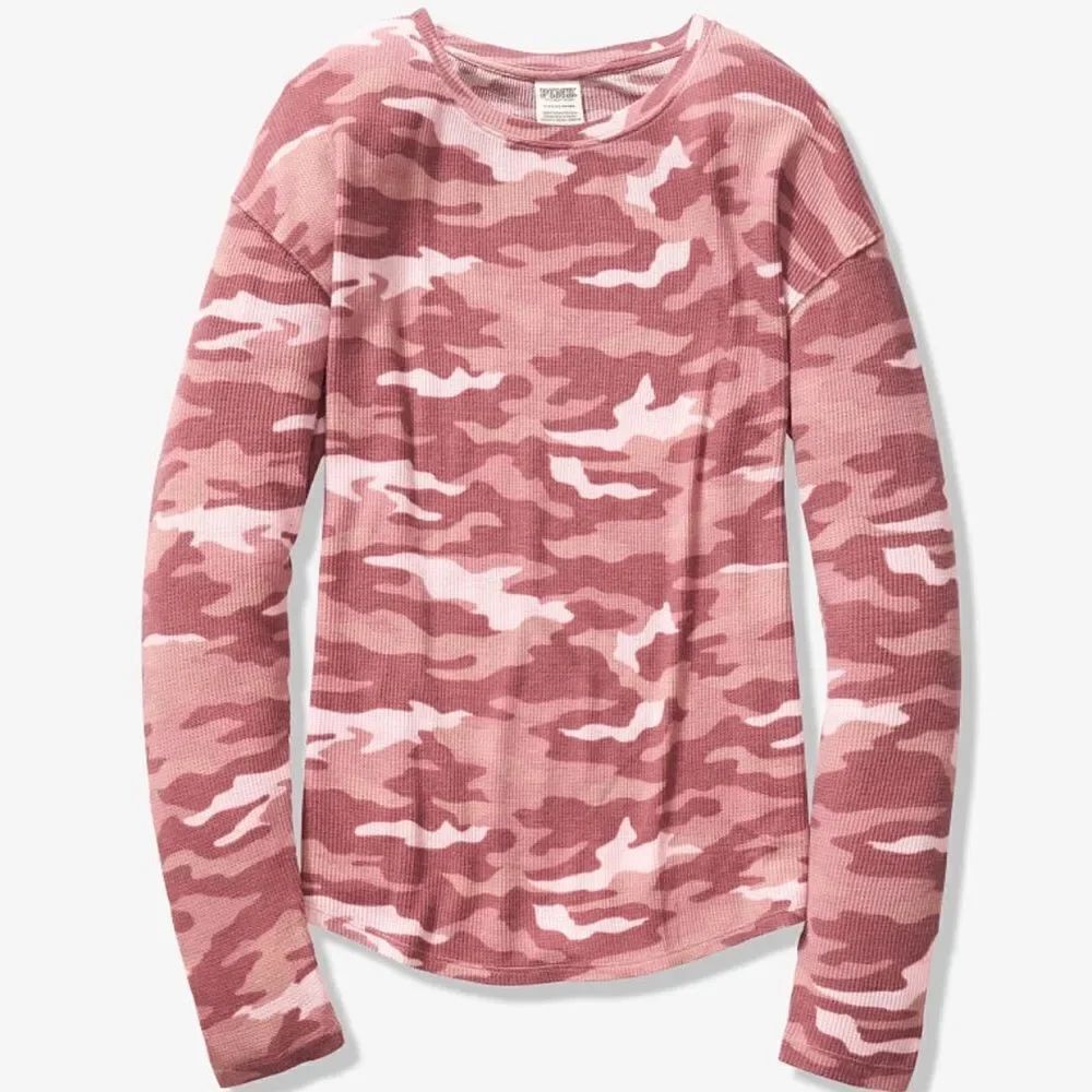 Victoria’s Secret Pink wafle thermal long sleeve pajama top Pink Camouflage L